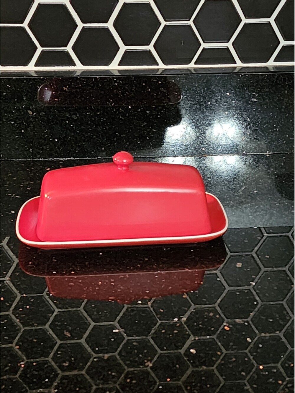 Red Cordon Bleu Red Butter Dish with Knob Lid Porcelain Ceramic 2 Piece BIA